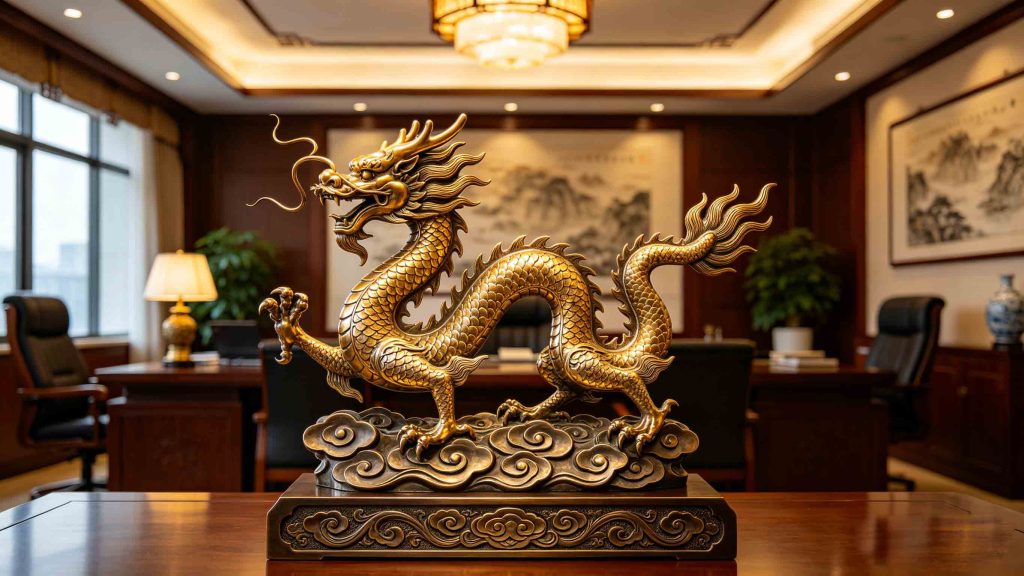 3D dragon and phoenix pair in feng shui, symbol of harmony, love luck and balanced yin yang energy
